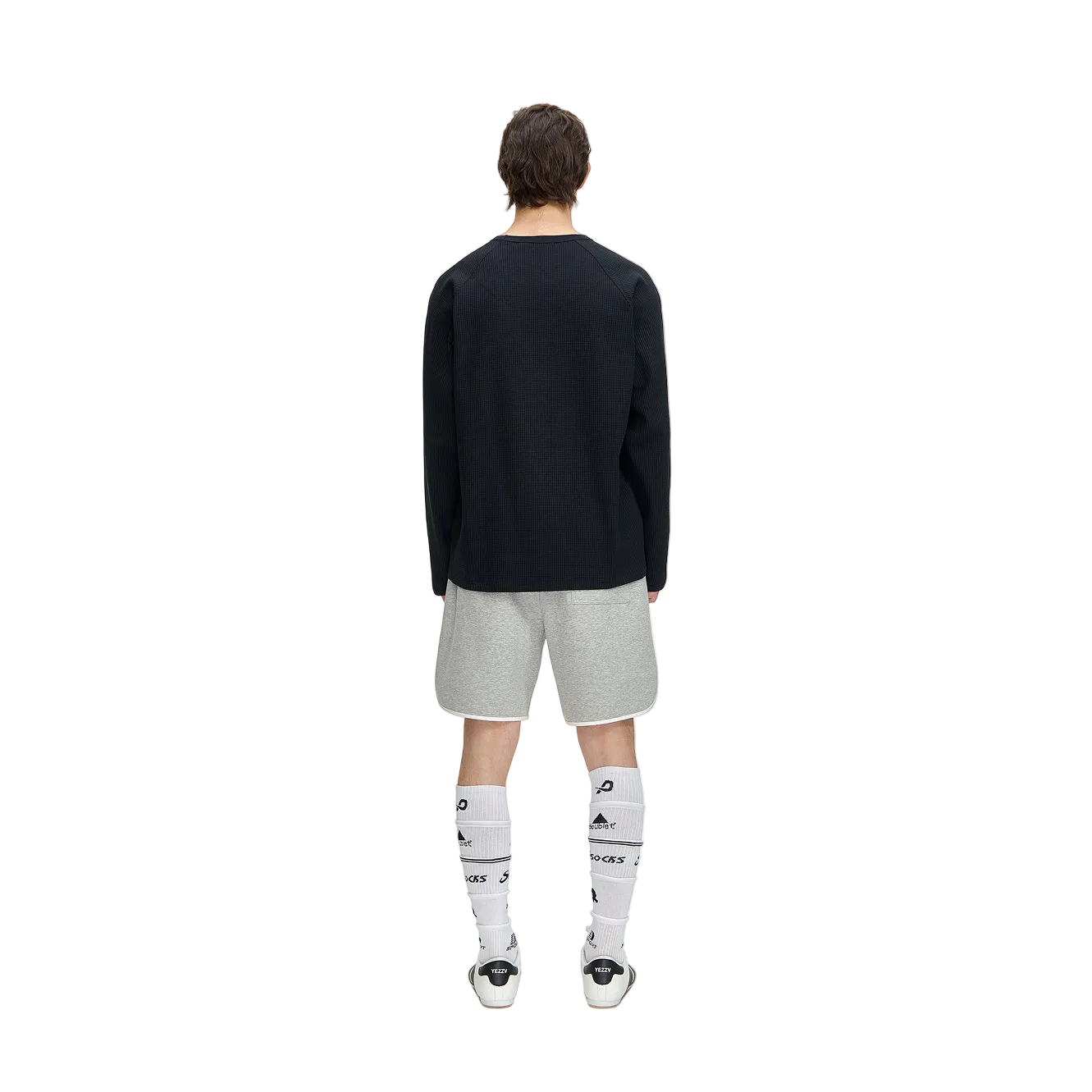 Black Waffle Knit Quick-Drying Long-Sleeve T-Shirt