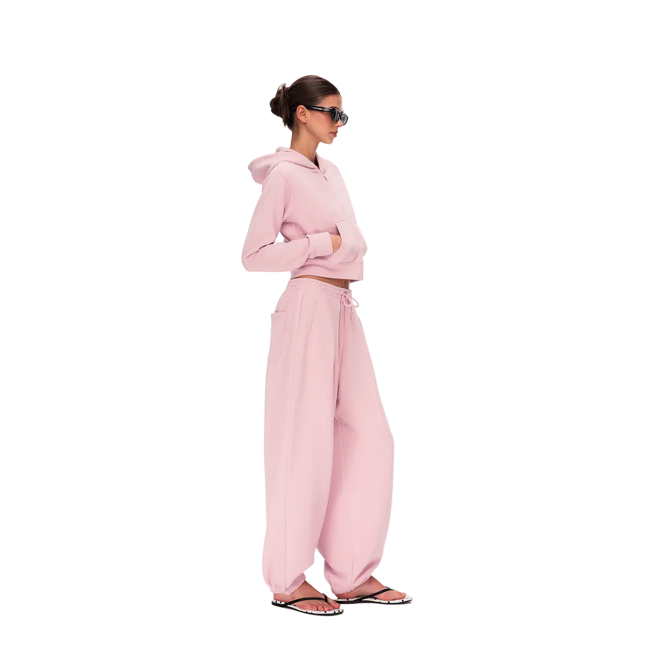 Pink Lazy Waffle Knit Set Jogger Pants