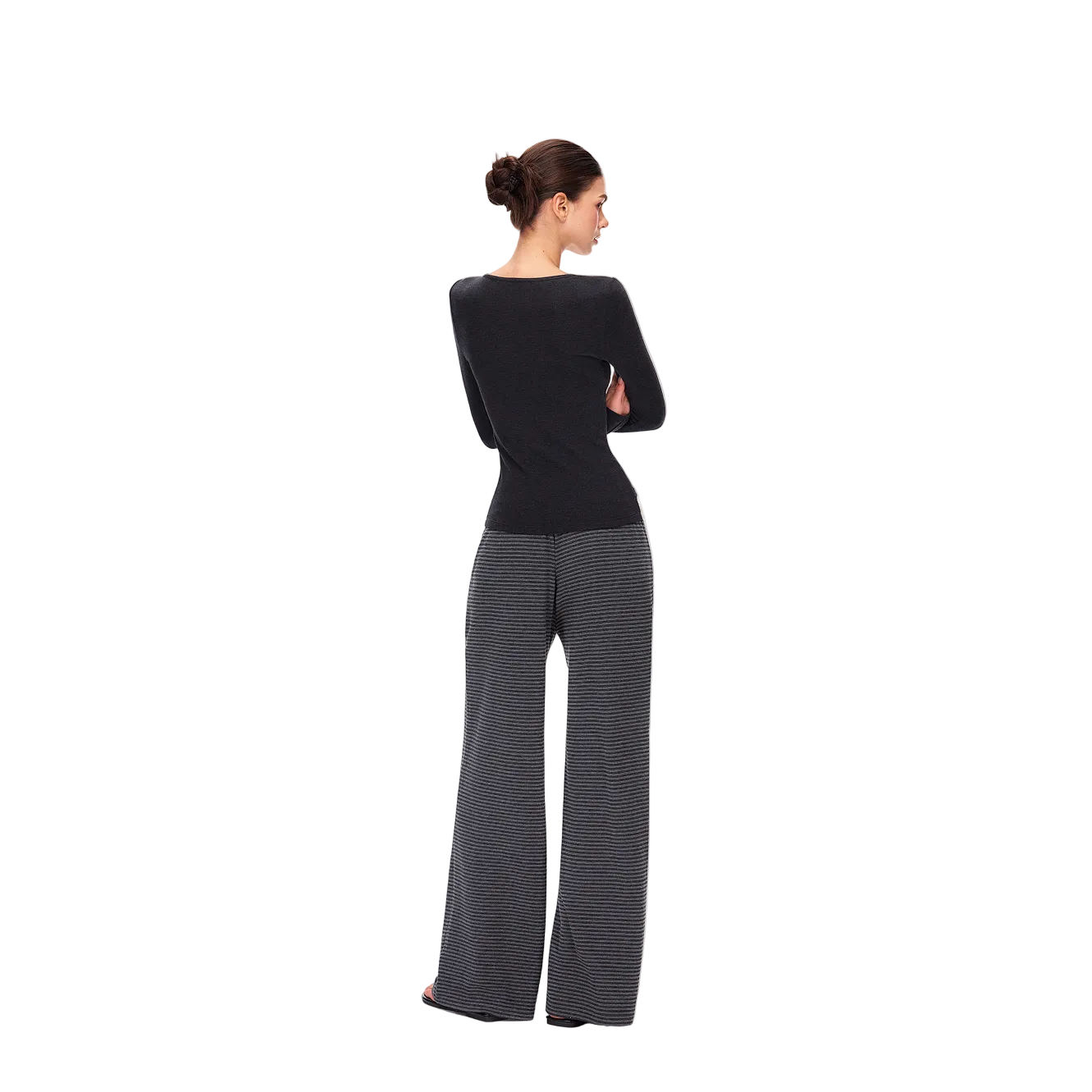 Black and Grey Striped Flowy Casual Trousers