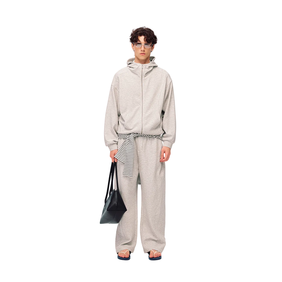 Grey Relaxed Waffle Knit Suit Blade Pants