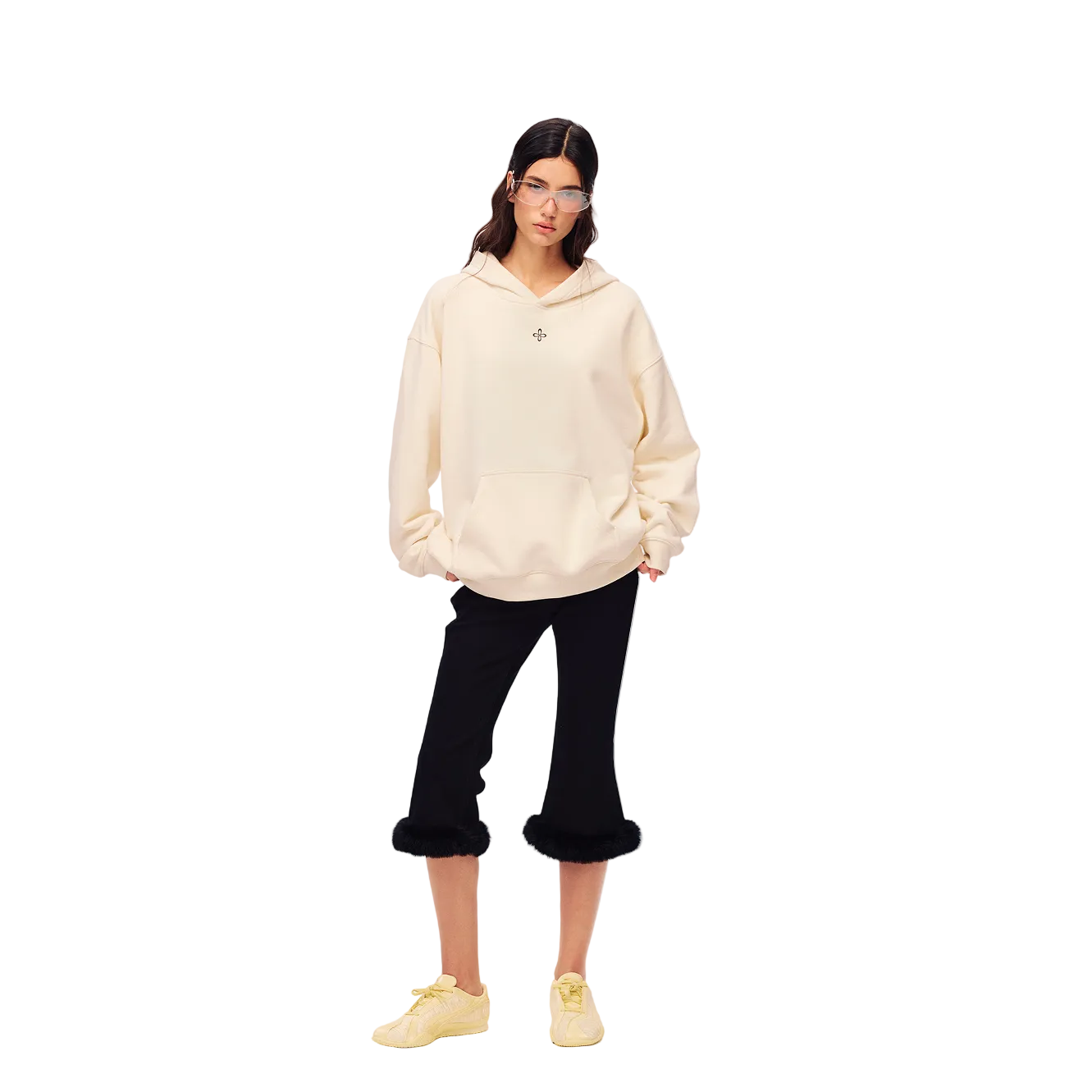 White Cross-Patterned Hoodie