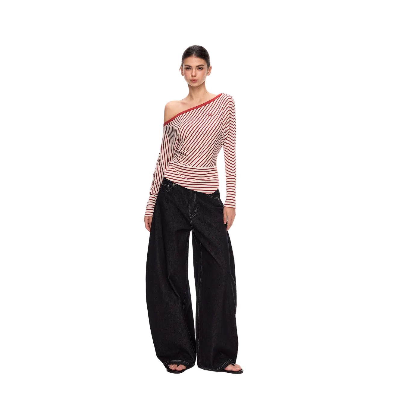 Red Lyocell Striped Long-Sleeve T-Shirt