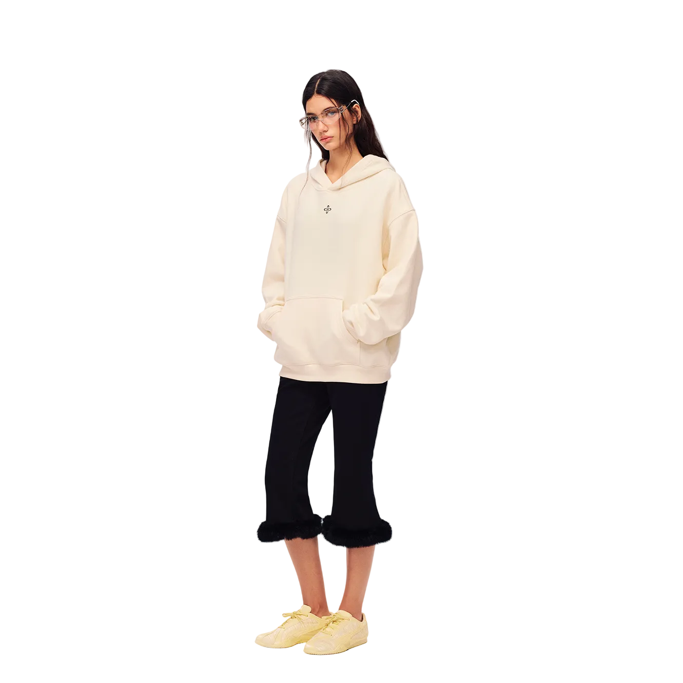 White Cross-Patterned Hoodie
