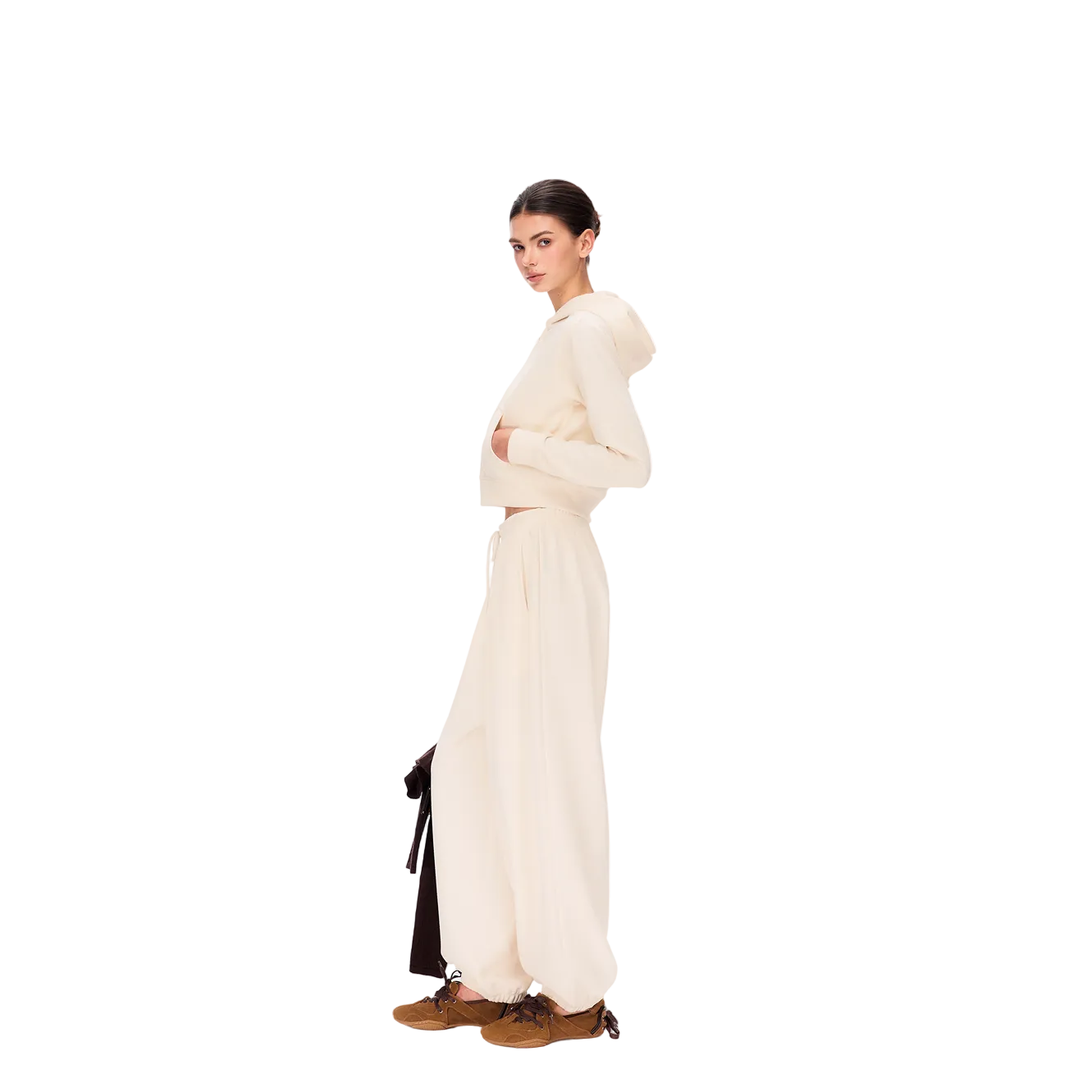 Beige Lazy Waffle Knit Set Jogger Pants