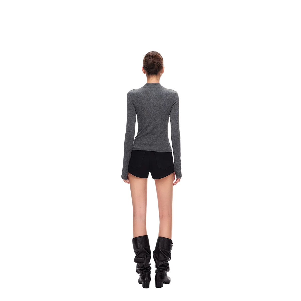 Grey Stand Collar Slim Fit Base Layer Long Sleeve 