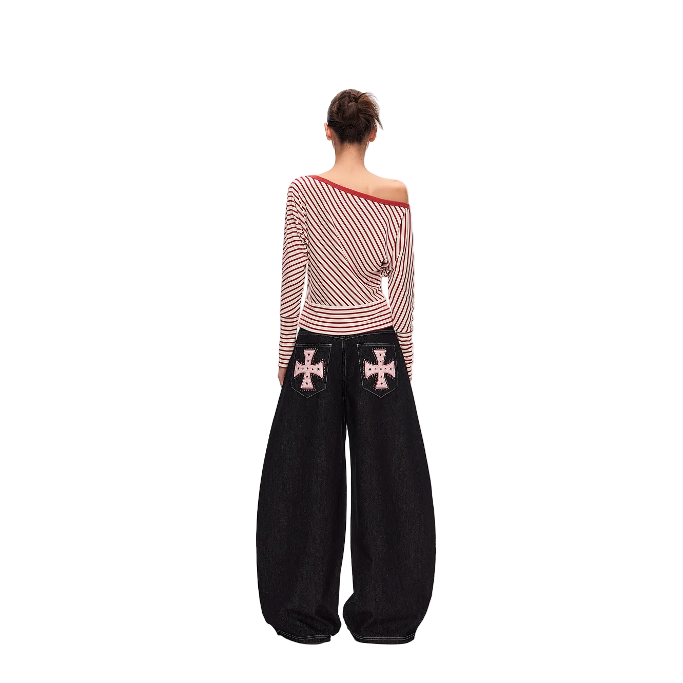 Red Lyocell Striped Long-Sleeve T-Shirt