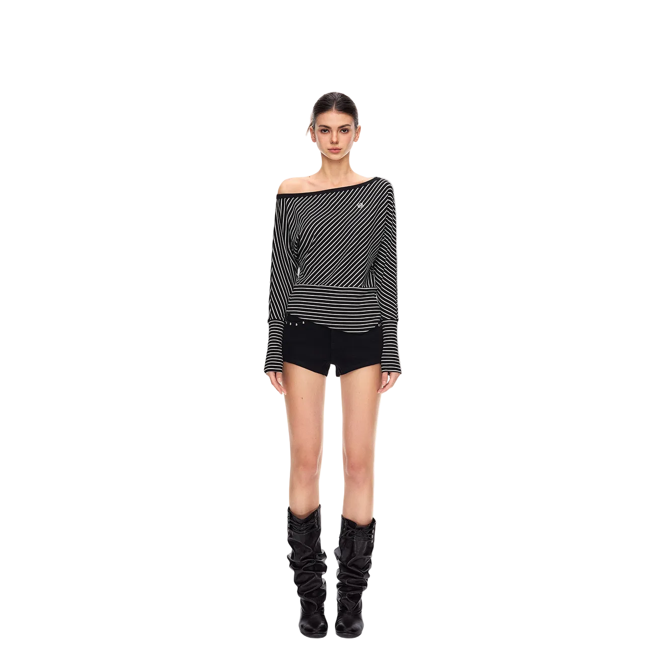 Black Lyocell Striped Long-Sleeve T-Shirt