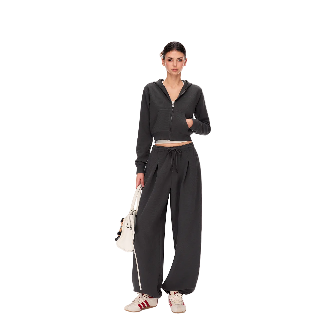Grey Lazy Waffle Knit Set Jogger Pants