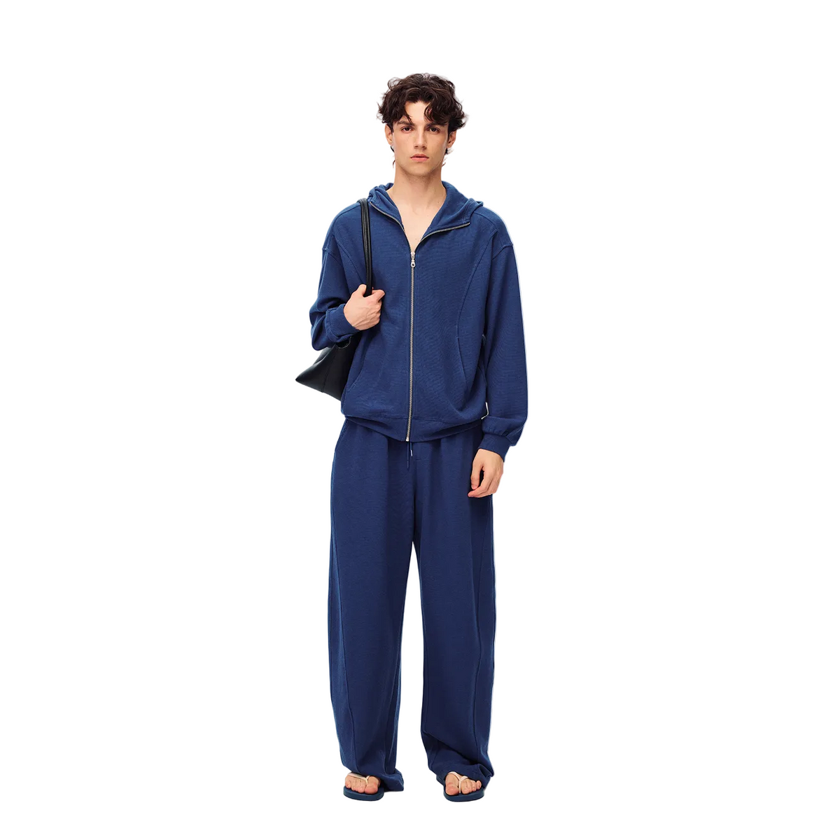 Navy Blue Relaxed Waffle Knit Suit Blade Pants