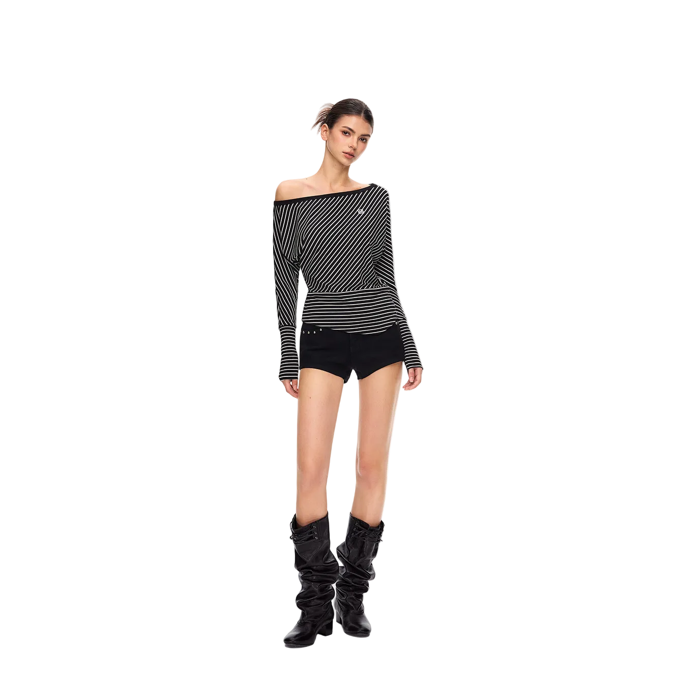 Black Lyocell Striped Long-Sleeve T-Shirt