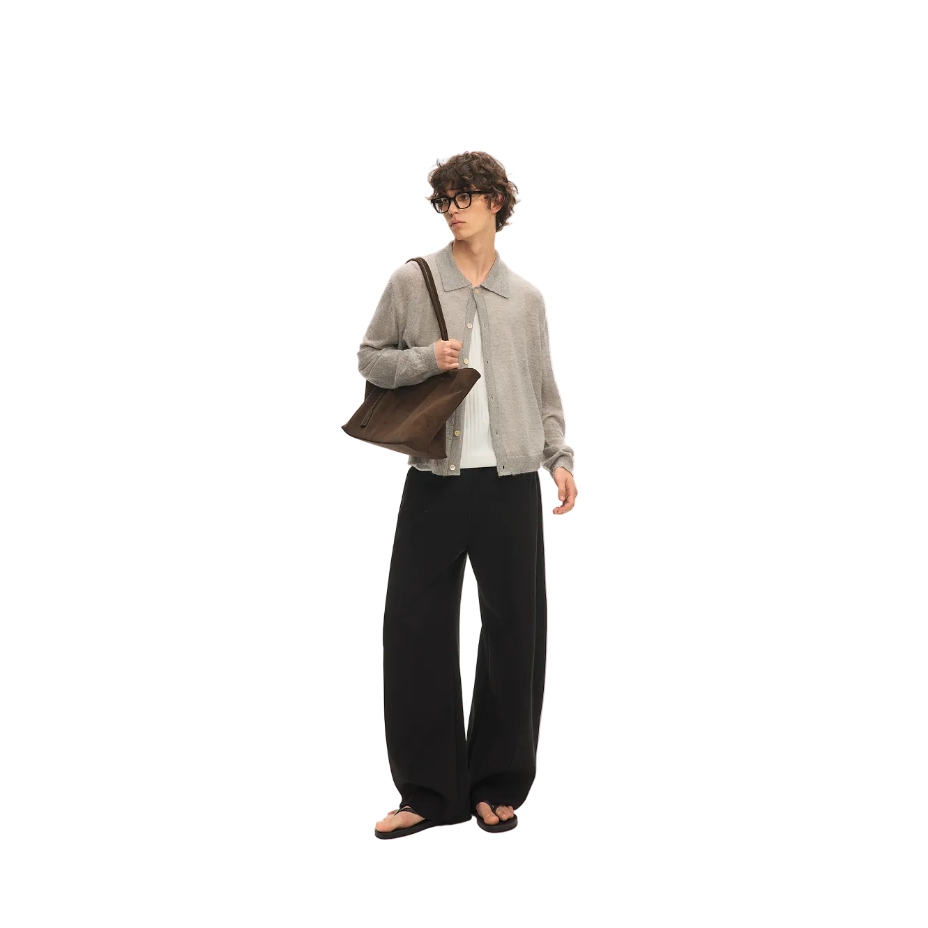 Grey Wool Blend Collared Sweater