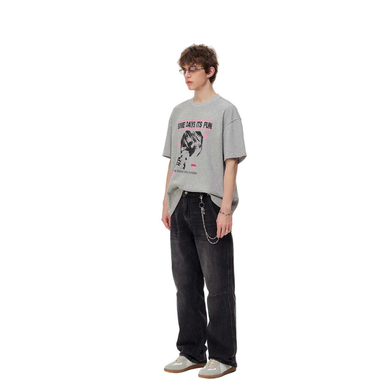 Washed Black Distressed Straight Leg Jeans