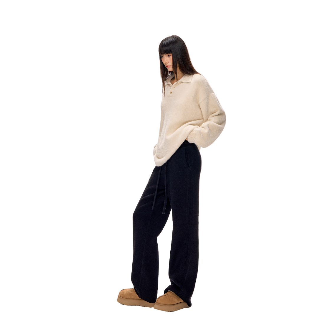 Black Arctic Fleece Thickened Warm Casual Straight Leg Trousers