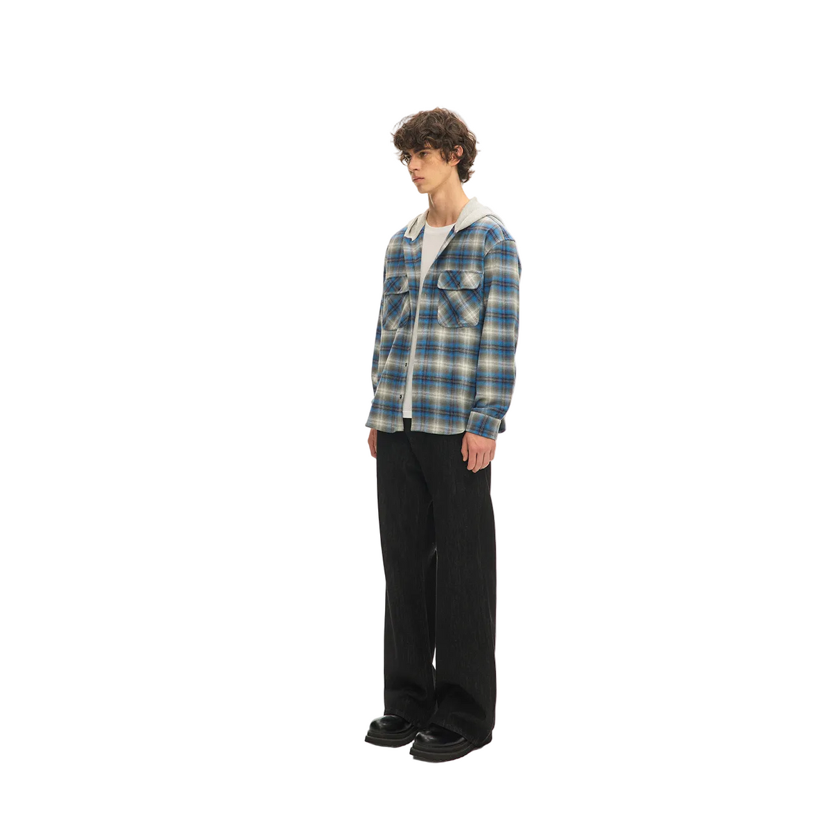 Blue Plaid Hooded Shirt Jacket