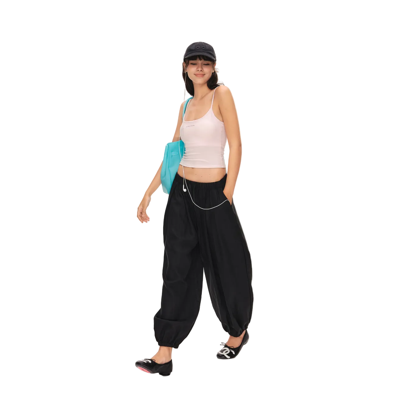 Black Lyocell Lightweight Loose-fitting Lantern Pants