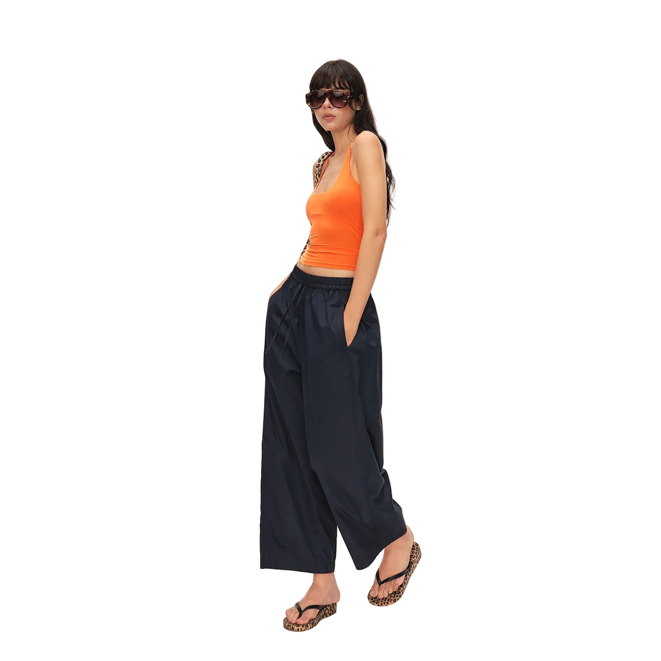 Navy Lightweight Cocoon-Shaped Cropped Pants
