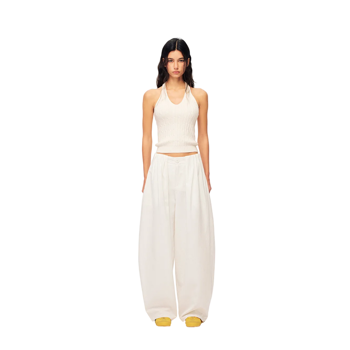 White Tencel Cotton 3D Cut Curved Pants