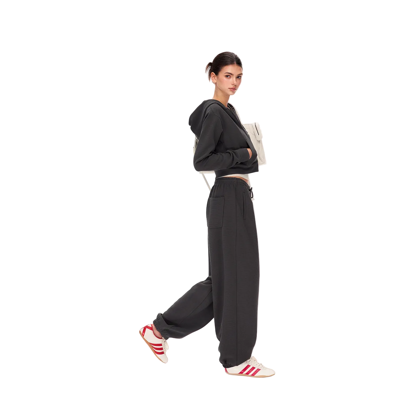 Grey Lazy Waffle Knit Set Jogger Pants