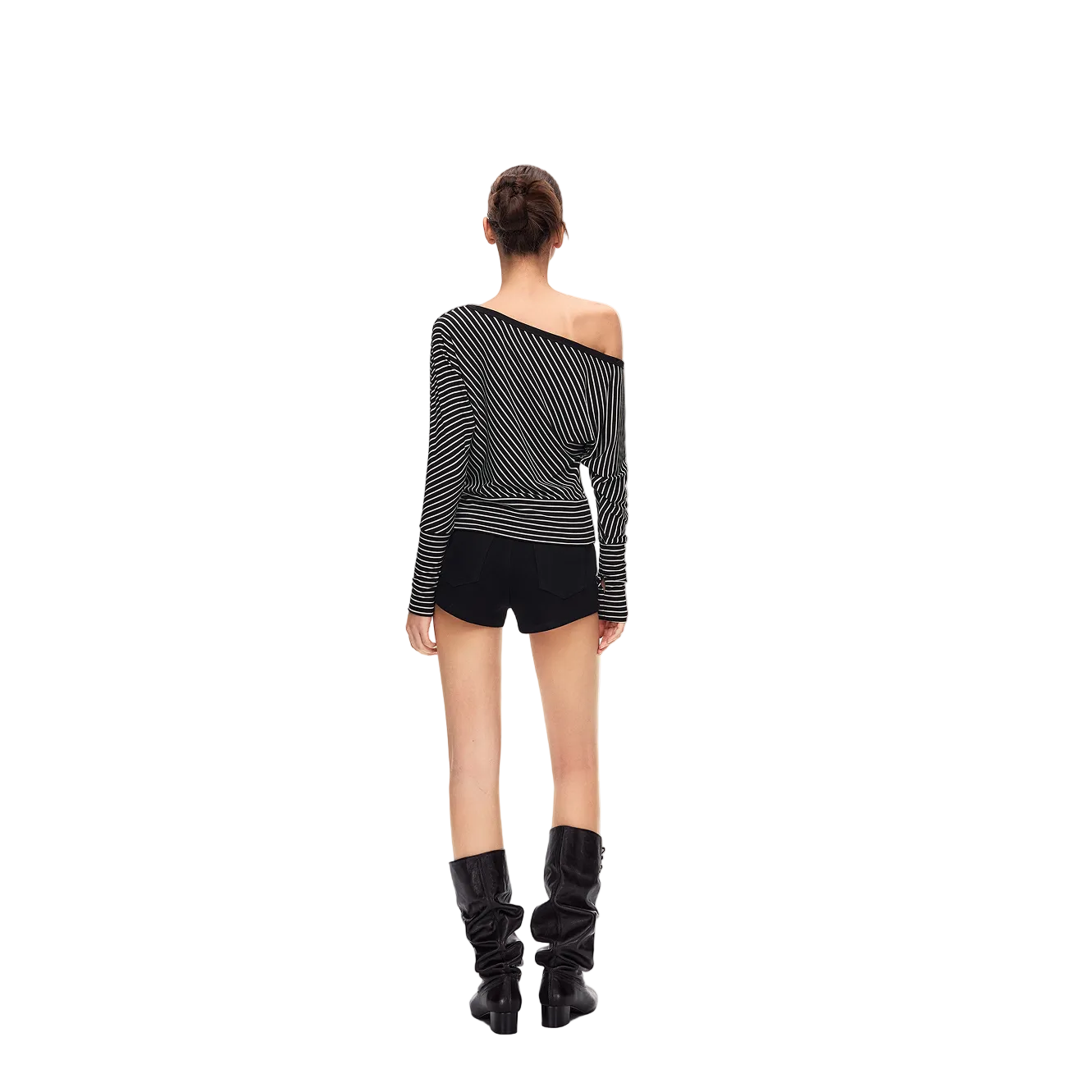 Black Lyocell Striped Long-Sleeve T-Shirt