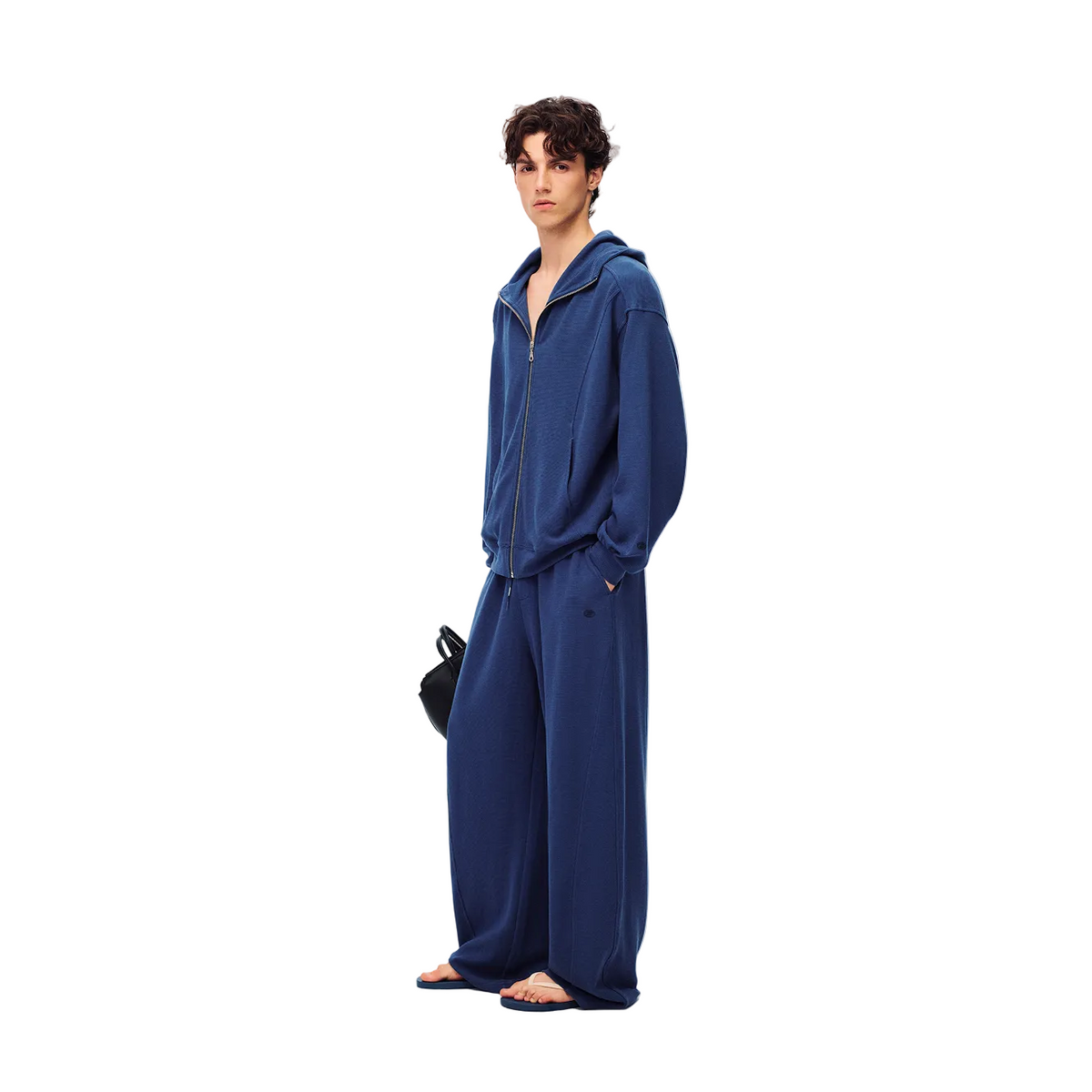 Navy Blue Relaxed Waffle Knit Suit Blade Pants