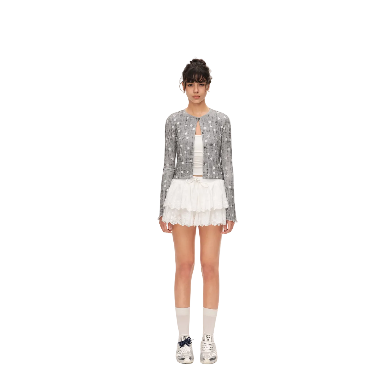 Grey Faux Acetate Piqué Textured Knit Cardigan