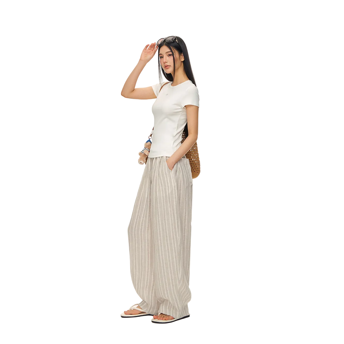Apricot Striped Curved Balloon Pants