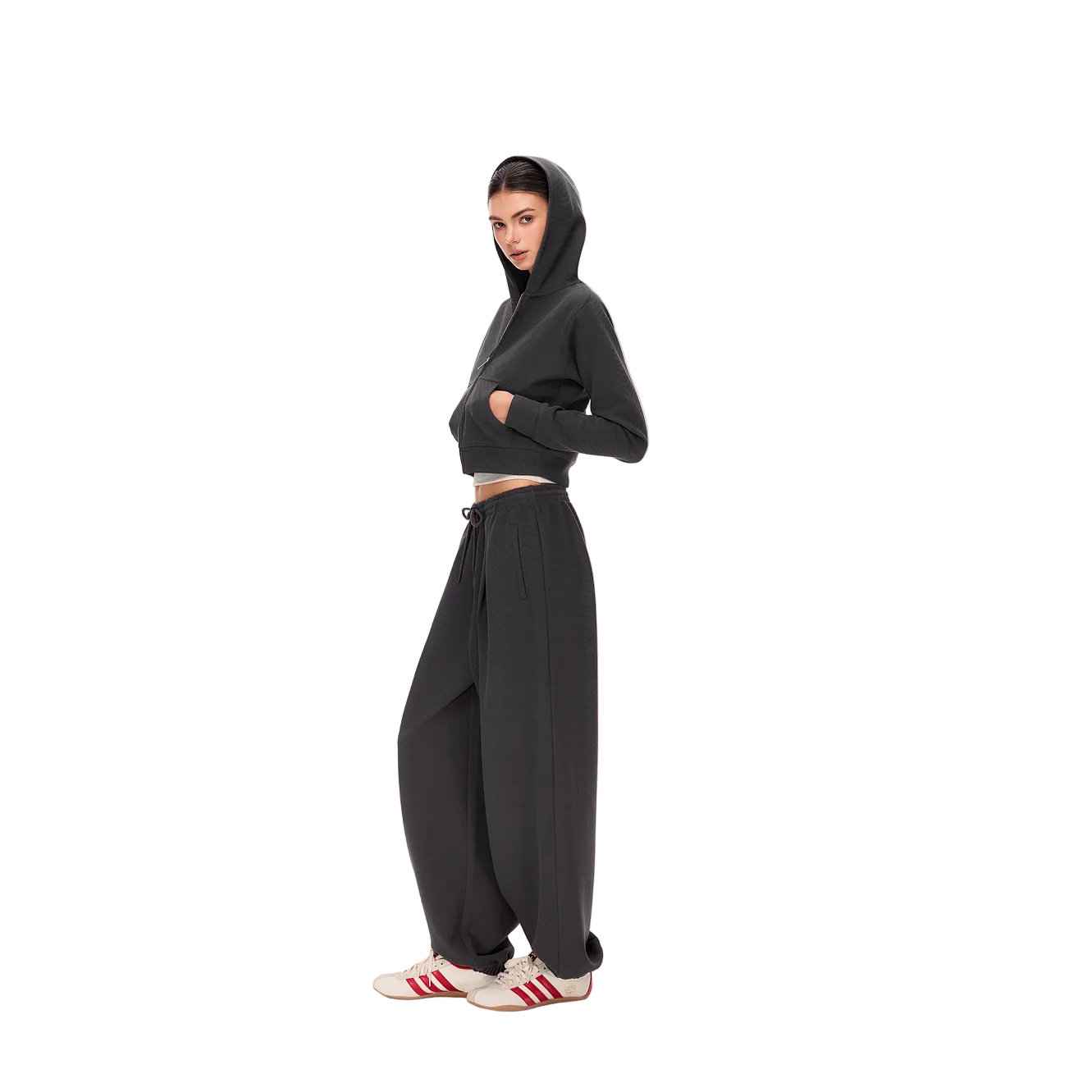 Grey Lazy Waffle Knit Set Jogger Pants