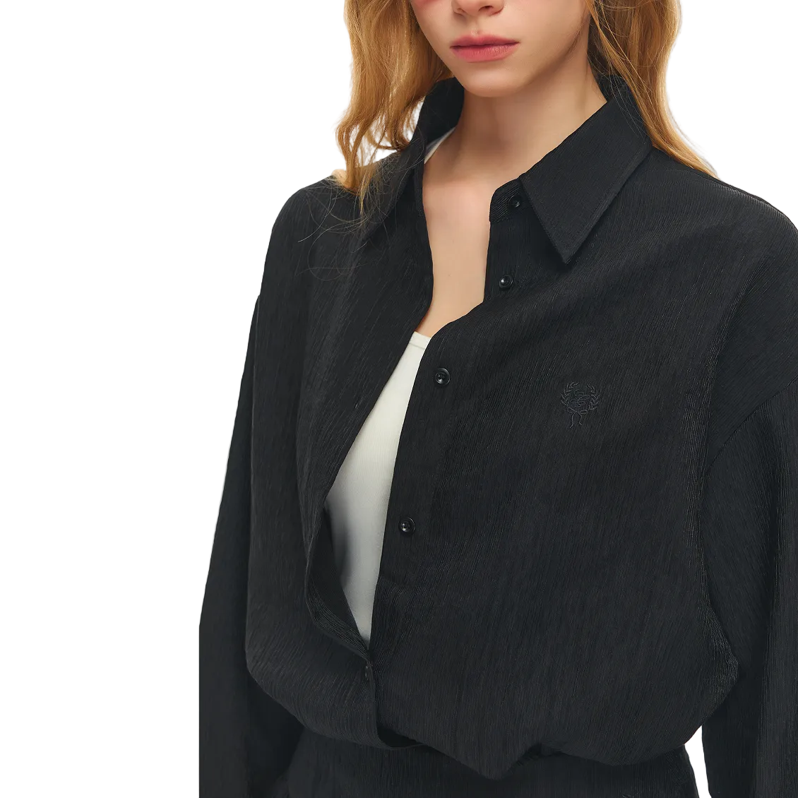 Black Tencel Wool Textured Shirt