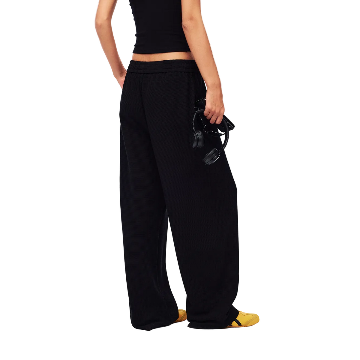 Black Relaxed Waffle Knit Suit Blade Pants