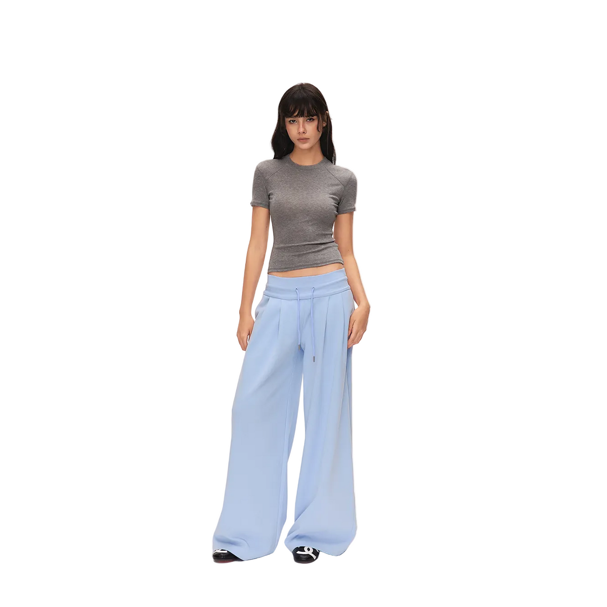 Blue Low-Rise Drawstring Wide-Leg Sweatpants