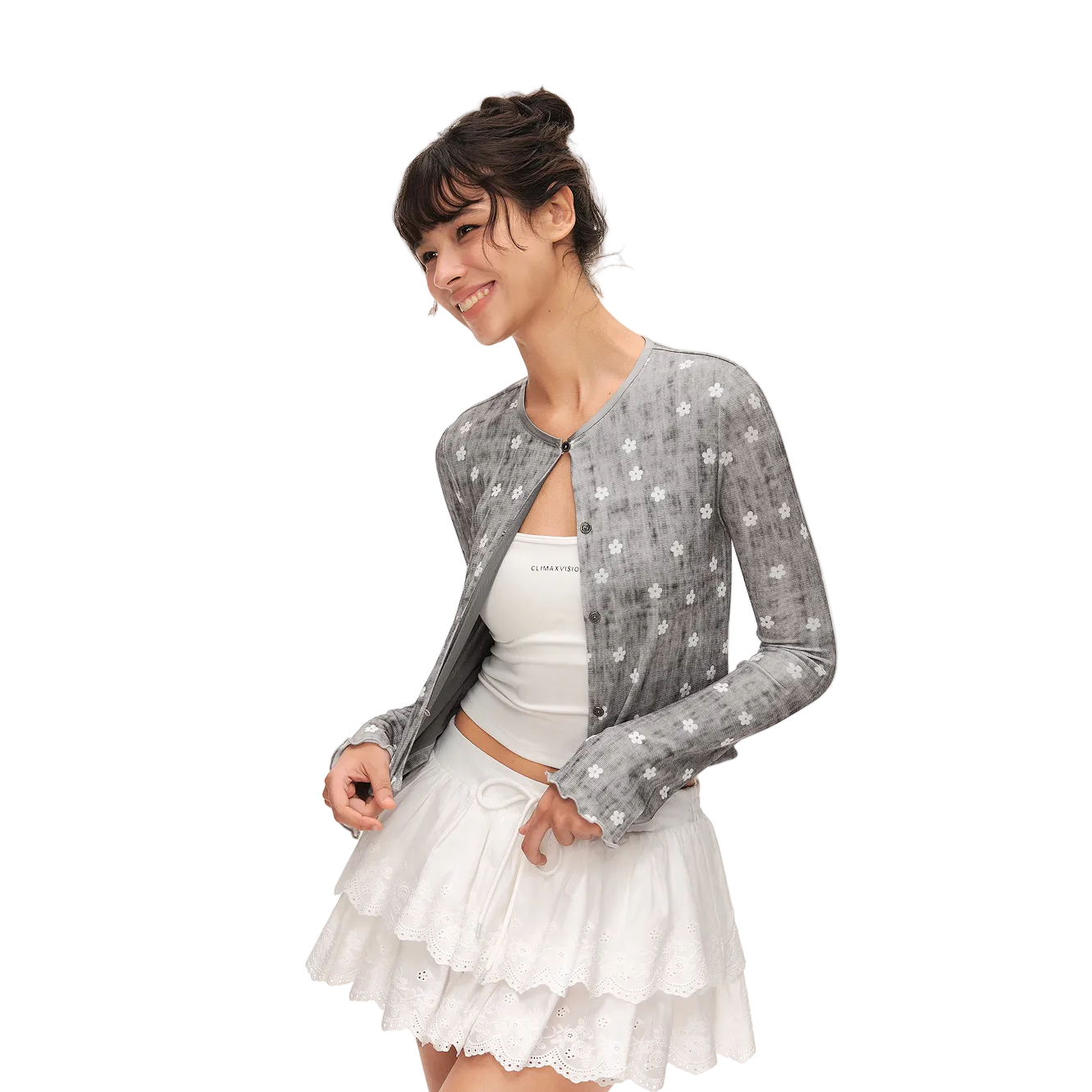 Grey Faux Acetate Piqué Textured Knit Cardigan