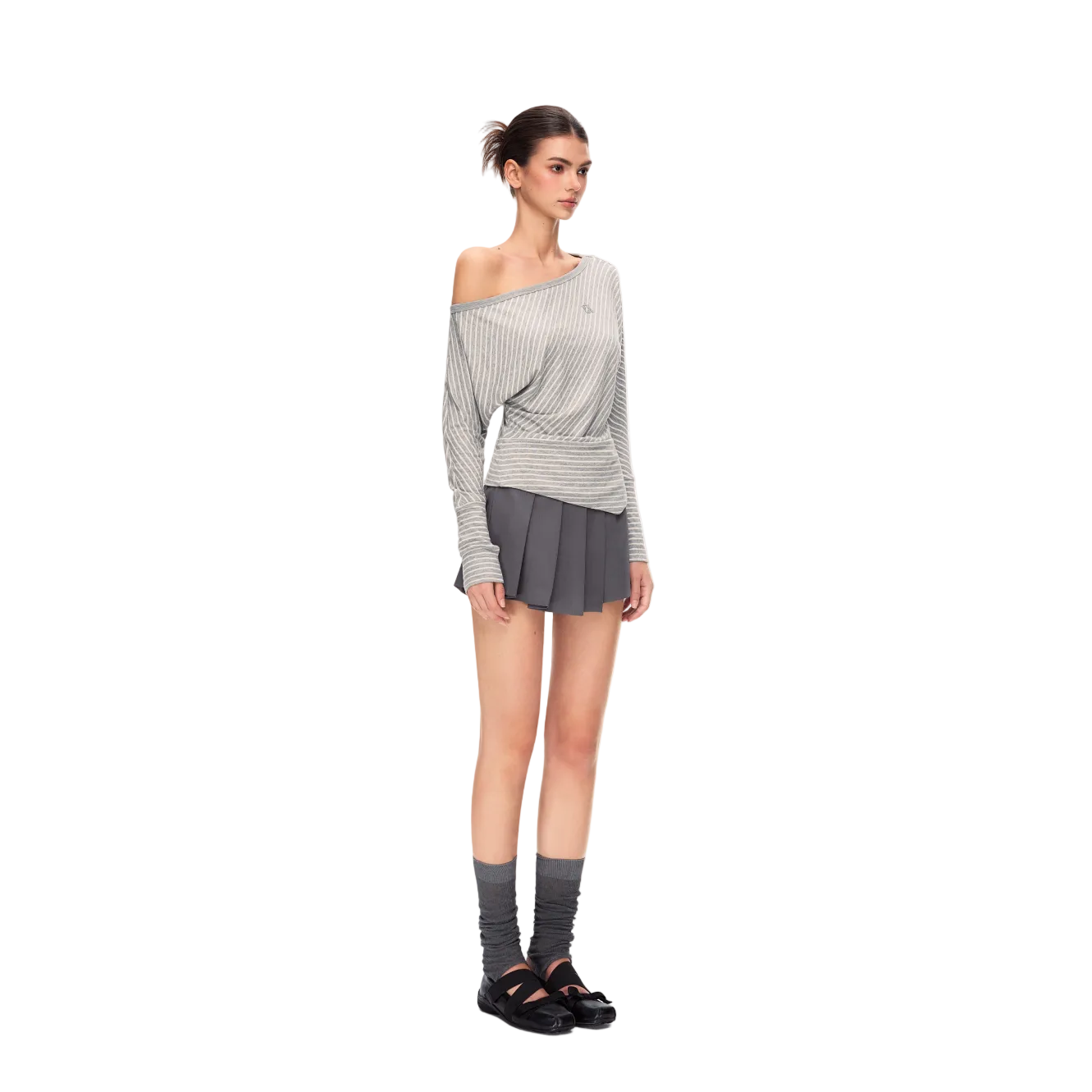 Grey Lyocell Striped Long-Sleeve T-Shirt