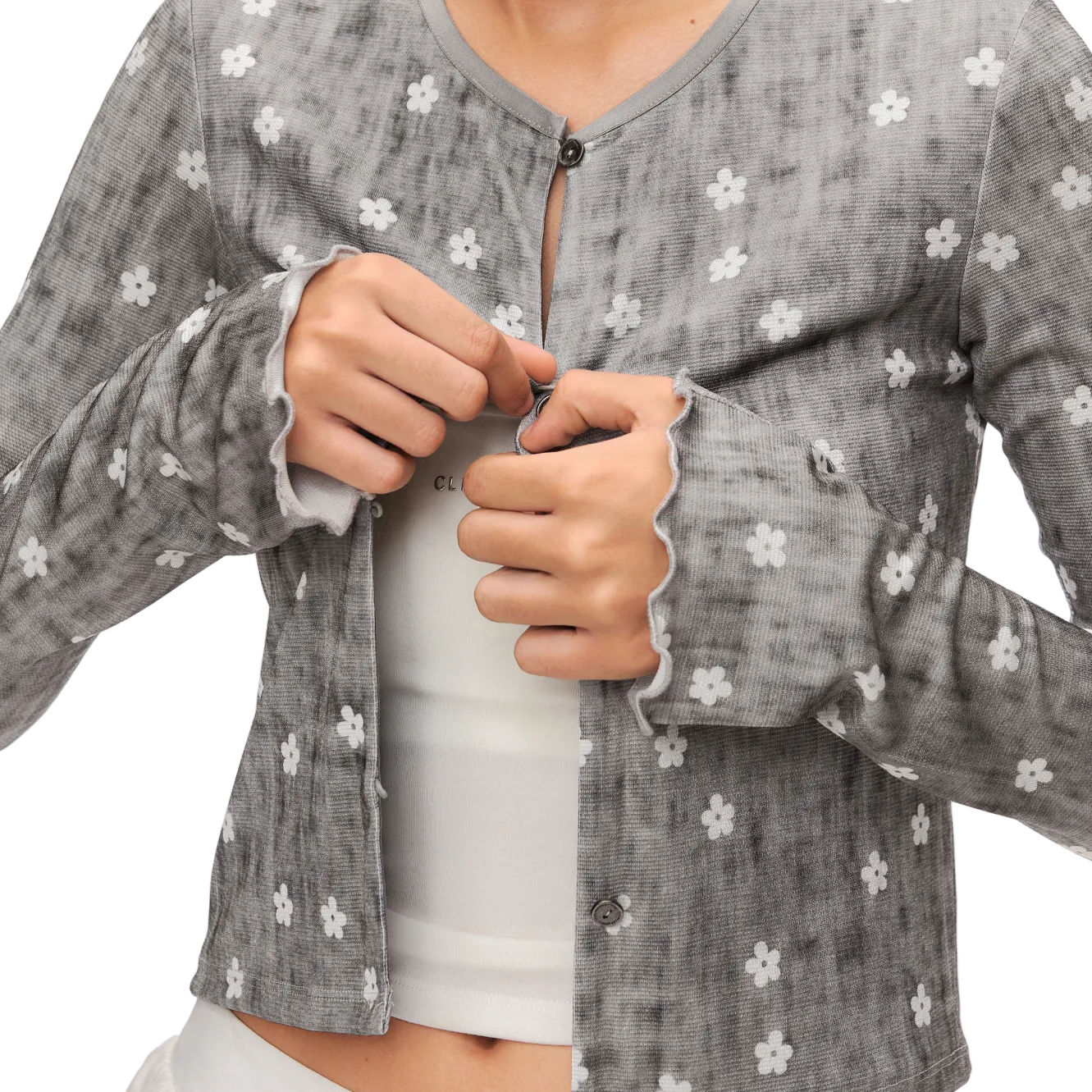 Grey Faux Acetate Piqué Textured Knit Cardigan