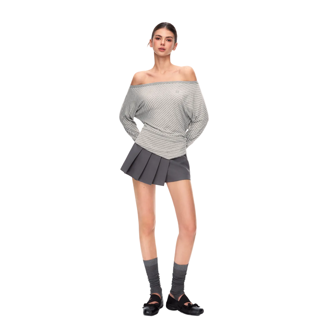 Grey Lyocell Striped Long-Sleeve T-Shirt