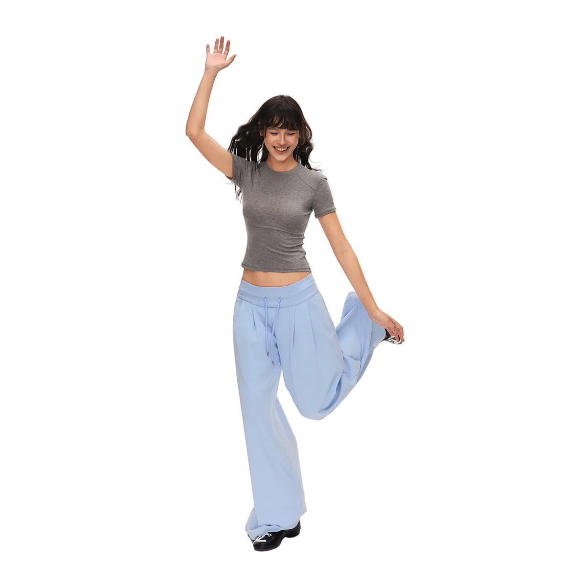 Blue Low-Rise Drawstring Wide-Leg Sweatpants