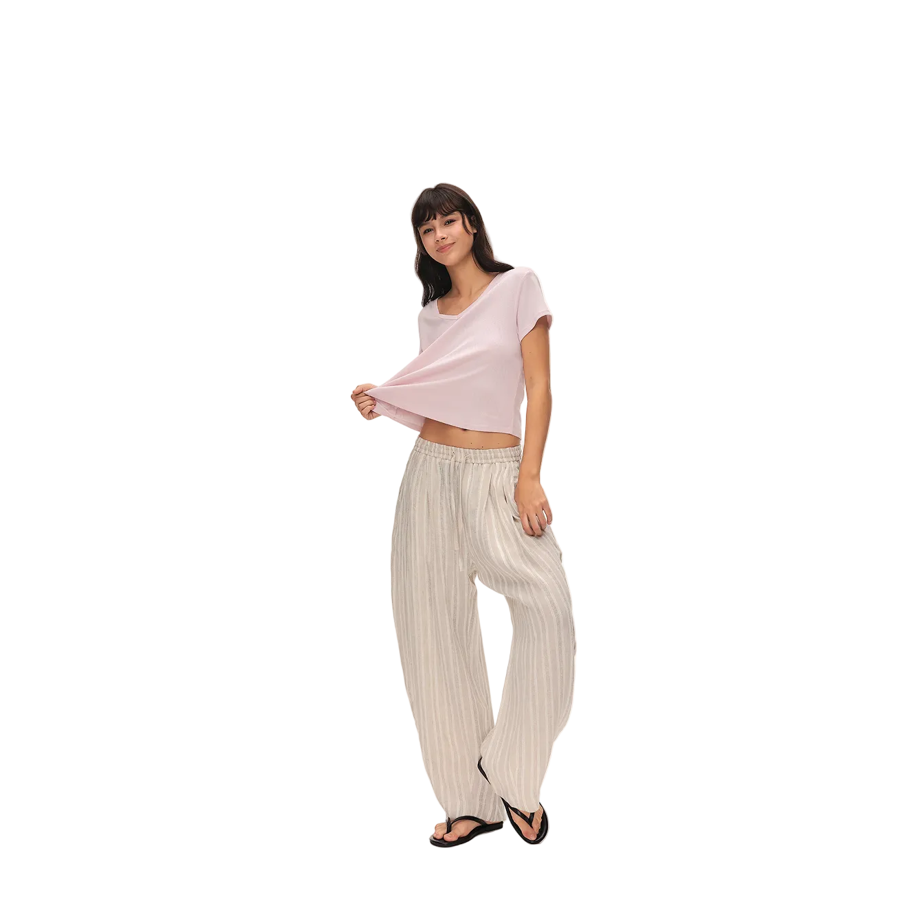 Apricot Striped Curved Balloon Pants
