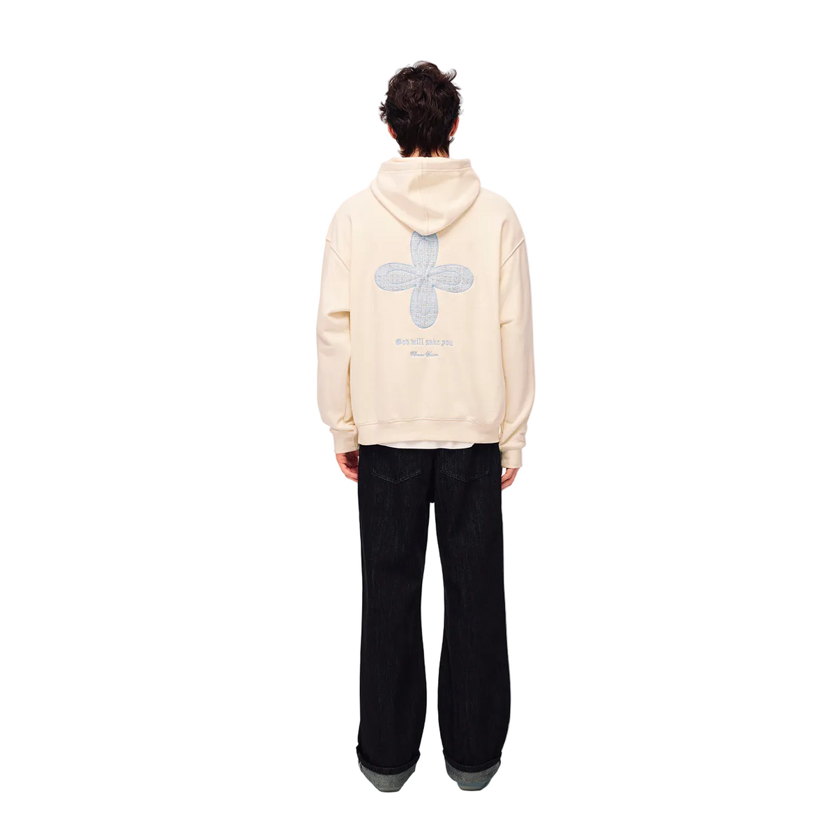 Beige Chanel-style Cross Embroidered Hooded Sweatshirt