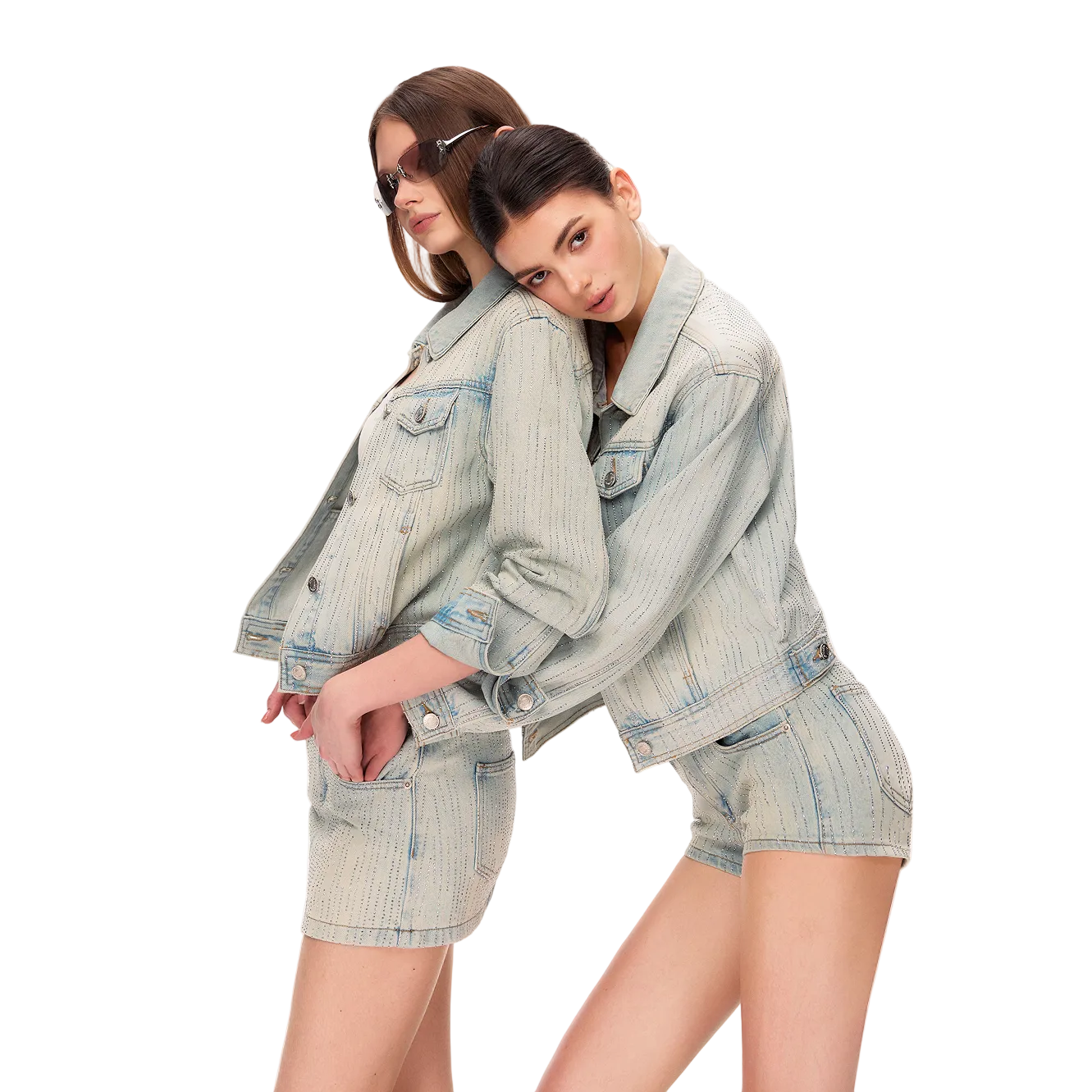 Blue Stellar Rhinestone Washed Denim Jacket