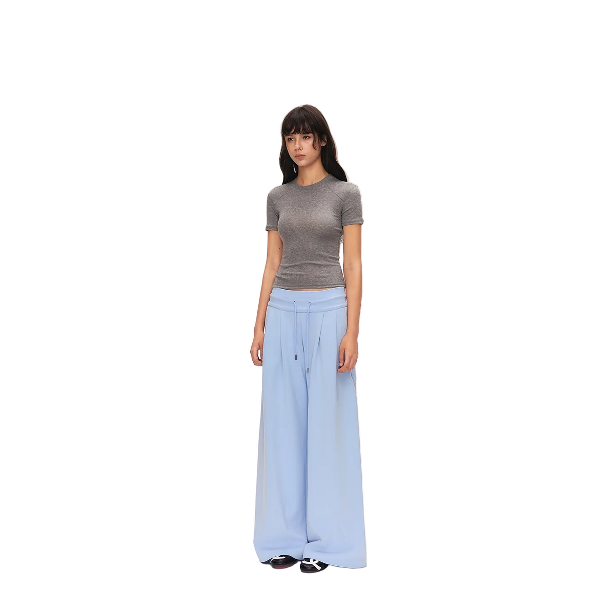Blue Low-Rise Drawstring Wide-Leg Sweatpants