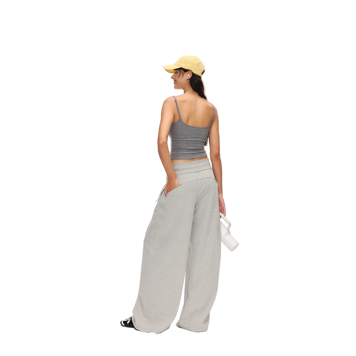 Grey Low-Rise Drawstring Wide-Leg Sweatpants