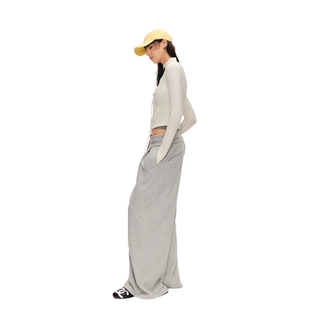 Grey Low-Rise Drawstring Wide-Leg Sweatpants