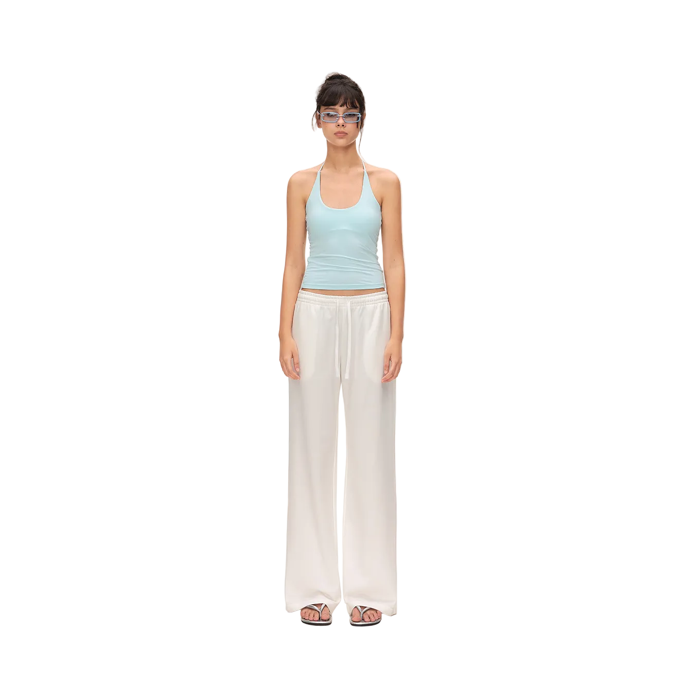 White Low-Rise Drawstring Straight-Leg Sweatpants