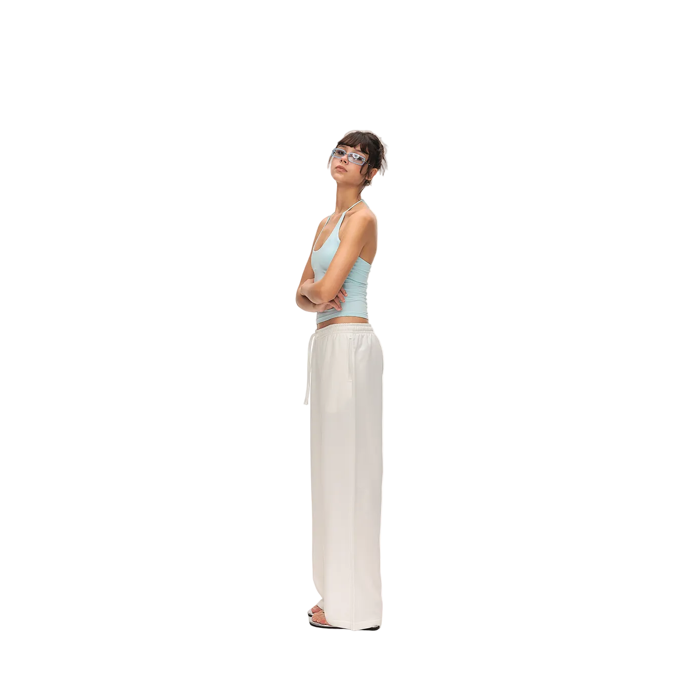 White Low-Rise Drawstring Straight-Leg Sweatpants