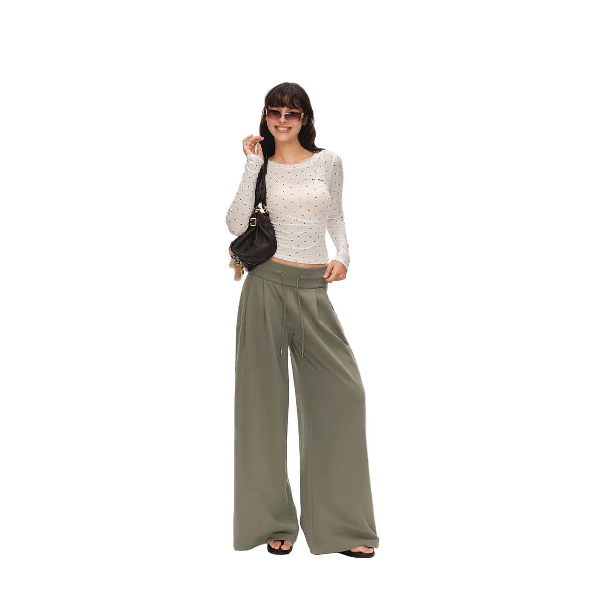 Green Low-Rise Drawstring Wide-Leg Sweatpants