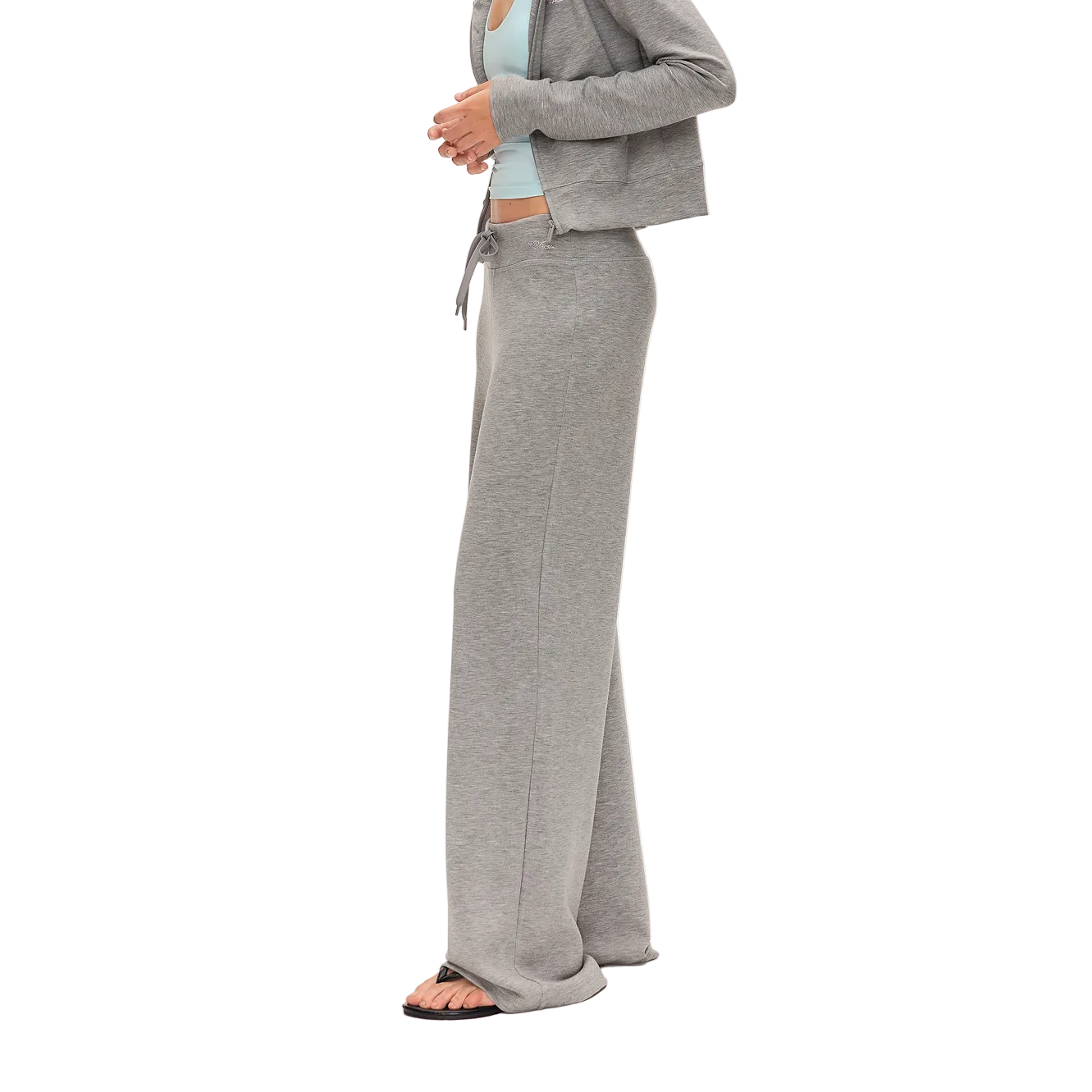 Grey Airy Wide Waist Straight Leg Trousers
