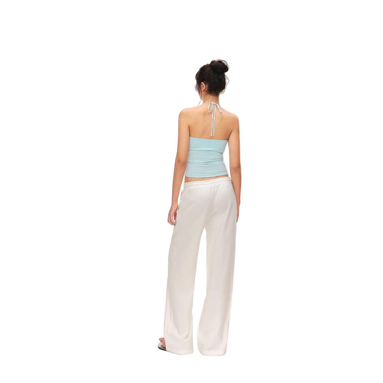 White Low-Rise Drawstring Straight-Leg Sweatpants
