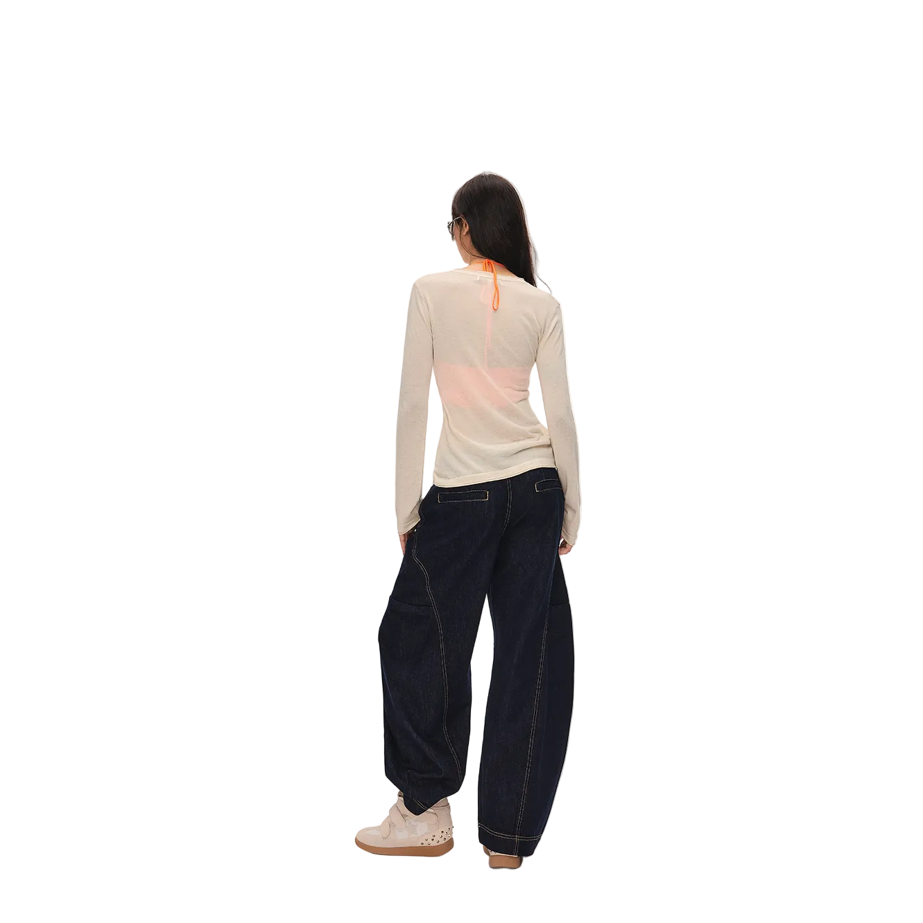 Oatmeal-colored Rolled-edge Tencel Linen Knit Sweater