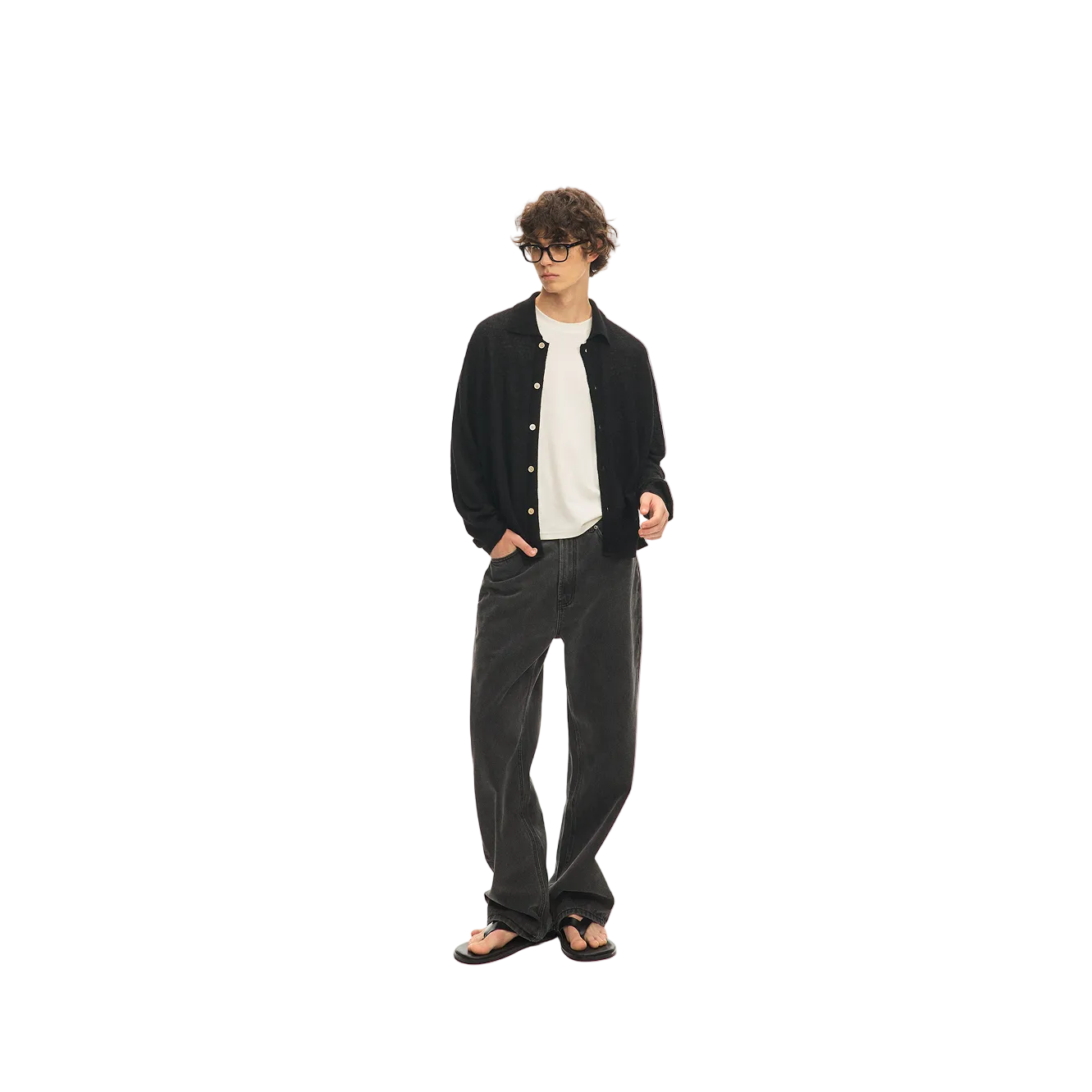 Black Wool Blend Collared Sweater