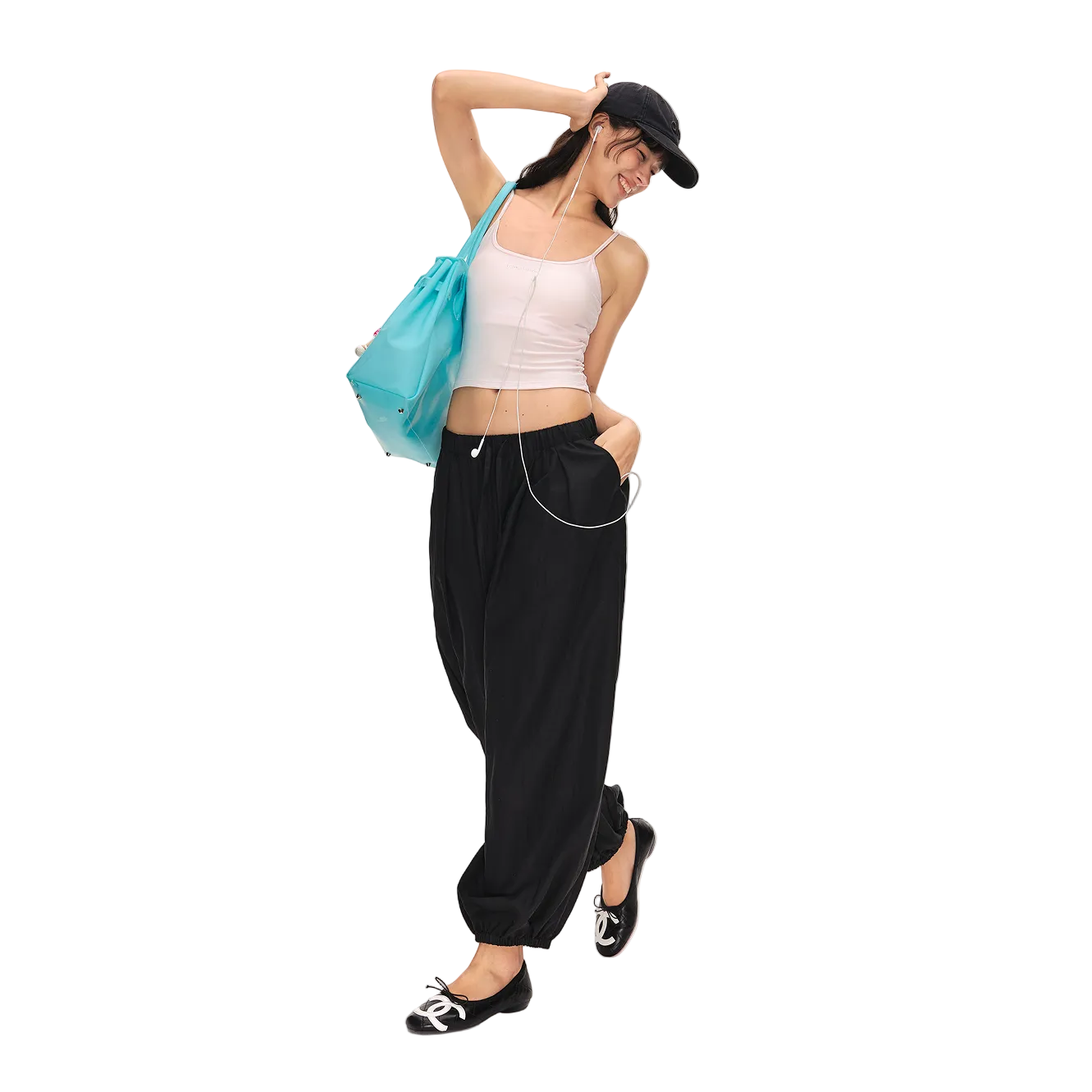 Black Lyocell Lightweight Loose-fitting Lantern Pants