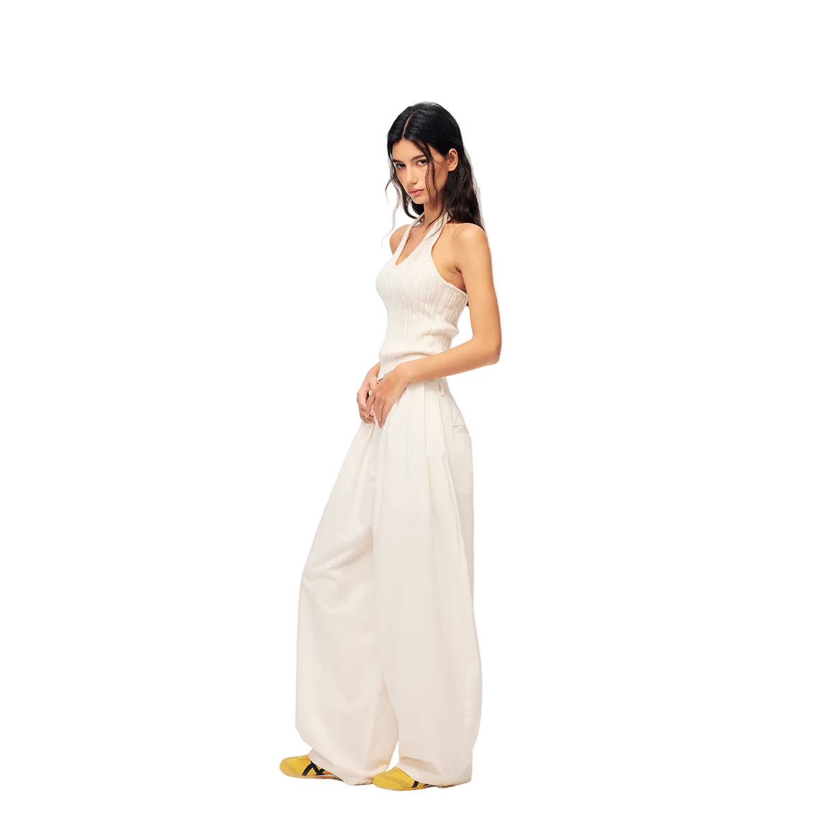 White Tencel Cotton 3D Cut Curved Pants